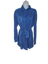 Forever 21 Sapphire Blue Pleated Shirt Dress Belted Long Sleeve Size Small NWT