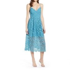 ASTR the Label Teal Floral Lace V-Neck Midi Dress Size L