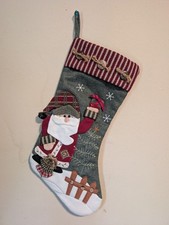 LARGE Christmas Stocking Featuring SANTA CLAUS 3-D   Rustic Winter Holidays 