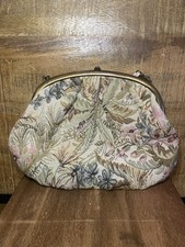 Vintage Floral Tapestry Clutch Purse With Long Strap, Made In Italy
