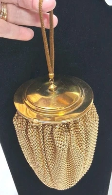 Vintage/Antik Deko Metall Netz kompakt Klappe Handtasche Spiegel viktorianische Tasche goldfarben - Bild 1 von 4