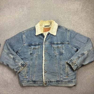 Levis Jeansjacke Erwachsene Large blau Sherpa gefüttert Red Tab Trucker Fleece Herren*