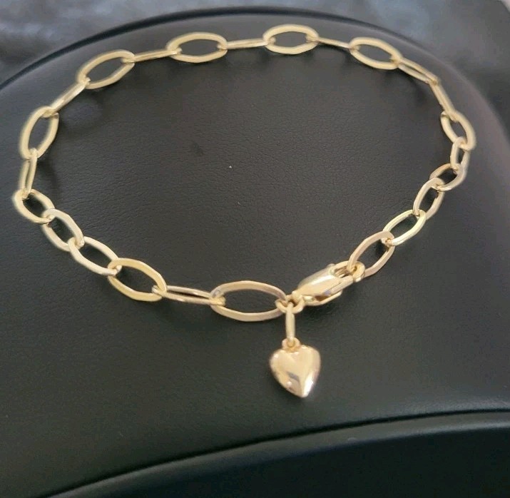 10k hammered gold heart charm bracelet
