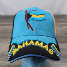 Vintage Bahamas Embroidered Colorblock Blue Yellow Strapback Hat Rare Style