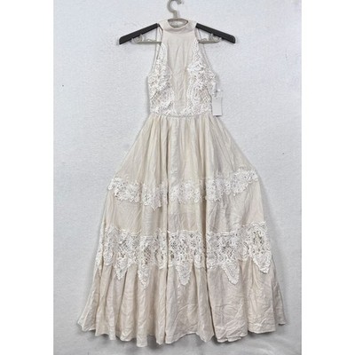 Joyfolie Alondra Maxi Dress Gardenia Crochet Halter 2XS Boho Fairy Wedding