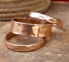 Solid Pure Copper Minimalist Healing Ring, Handmade, Unisex Oxidized Band Hammer