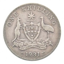 SILVER - Quarter-Sized - 1931 Australia 1 Shilling - World Silver Coin *206