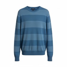 Banana Republic Extra Fine Merino Wool Blue Wide Striped Crewneck Sweater Mens L