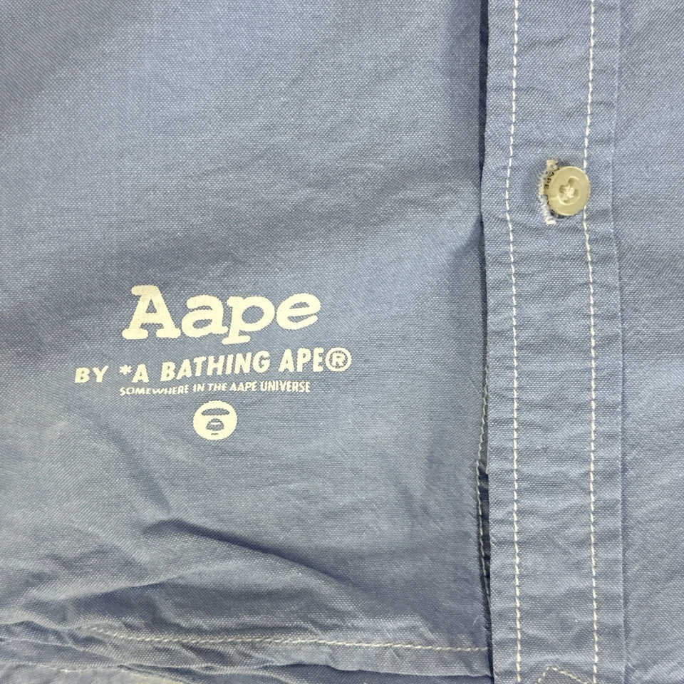 AAPE by A Bathing Ape Camo Face Shirt Men’s Medium Blue Button Up Patch Logo - Image 3 of 4