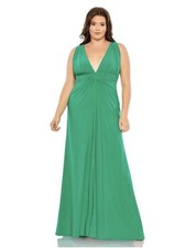 NWT Mac Duggal Draped V Neck Sleeveless A Line Gown 20W Jade green #68128