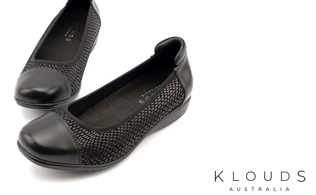 Klouds shoes Orthotic friendly wide stretch leather flats Klouds Walnut Black