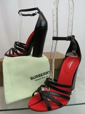 NIB BURBERRY HOVE BLACK LEATHER BUCKLE ANKLE STRAP THONG SANDALS PUMPS 38.5 8.5