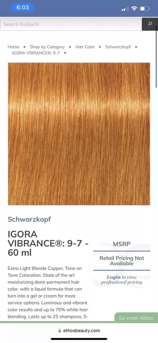 Igora Vibrance Tone-on-Tone Coloration 9.7 Light Blonde Copper