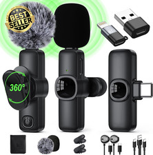 Wireless Lavalier Microphone 2-Pack Clip-On for iPhone Android PC 100FT Noise Ca