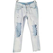 Refuge Womens Jeans Size 4 Light Mid Rise Destroyed Distressed Slim-Straight