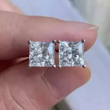 2Ct Princess Cut Simulated Diamond Solitaire Stud Earrings 14K White Gold Plated