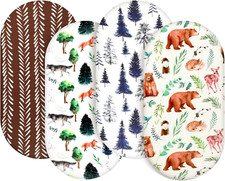 4 Pack Bassinet Sheets Woodland Forest Animals Wood Neutral Unisex Fitted Baby B