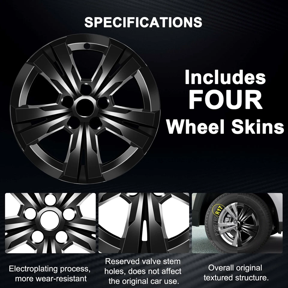 17'' Wheel skins for 2010-2017 CHEVROLET EQUINOX ; 4 Pack; Glossy Black Foto 4 de 4