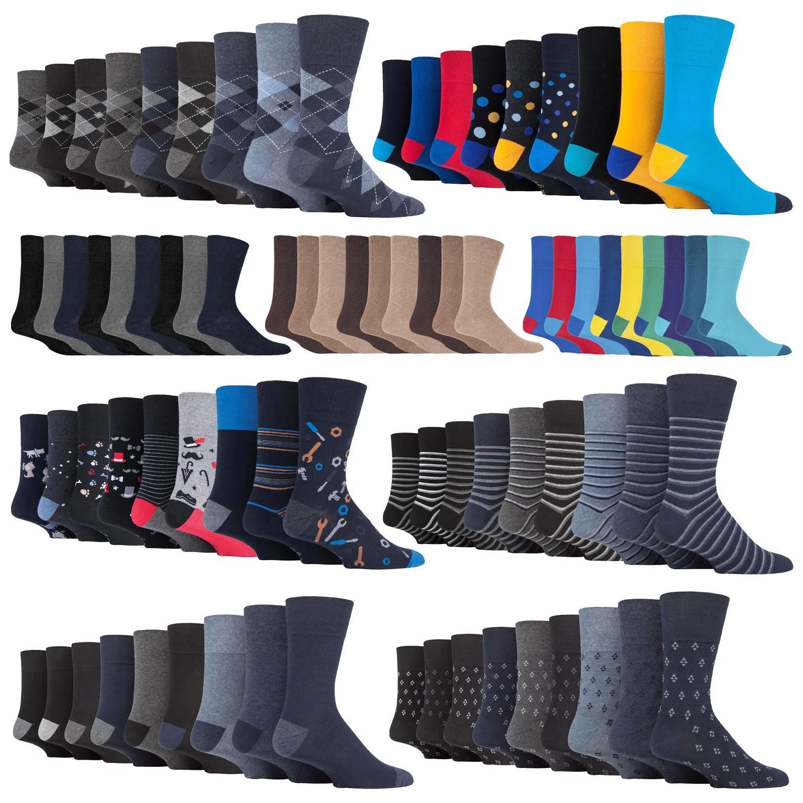 Gentle Grip - Mens 9 Pack Non Elastic Socks | Soft Loose Top Diabetic Socks