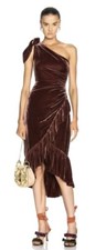 NWT $600 Ulla Johnson Elisa One Shoulder Ruffle Velvet Dress Puce Sz 10 (US)