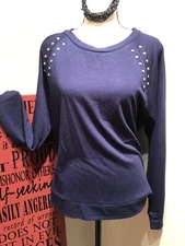 Michael Kors NWT  True Navy size L Basics Long Sleeve Studded Shoulder Top $88.