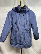 Liz Claiborne Jacket Womens S Petite Sp Blue Full Zip Pockets Hooded Long Lined
