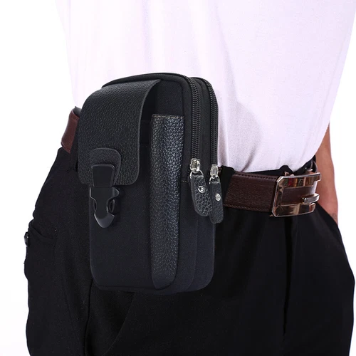 Canvas Men Waist Belt Bags Business Sports Casual Male Zip Mobile Phone Pouch - Picture 17 of 39