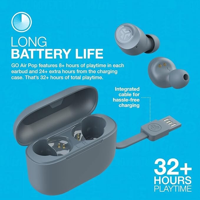 JLab Go Air Pop True Wireless Bluetooth Earbuds Charging Case