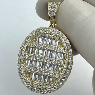925 Solid Sterling Silver Cubic Zirconia Baguette Oval Pendant | eBay