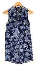 MICHAEL KORS Blue Floral Tie Neck Sleeveless Button Up Shirt Dress Lined Size S