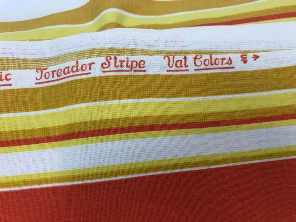 Tela Waverly Vintage 3 yardas Naranja Toreador Rayas Algodón Oro Amarillo Foto 4 de 4