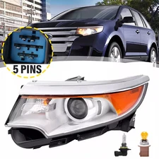 Left Driver Side For Ford Edge 2011-2014 Headlight Lamp W/Bulb 5 Pins Projector
