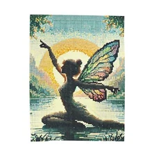 Velveteen Plush Blanket Digital Pixel Mosiac Fairy Doing Yoga Retro Look Decor