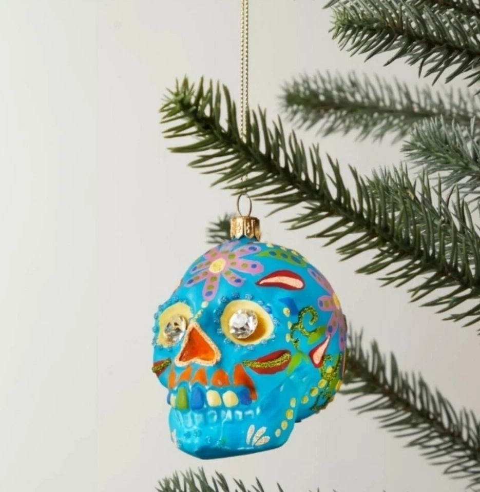 Lote de 25 enfeites coloridos de Natal de caveira de açúcar – decoração de árvore do dia dos mortos - Imagem 2 de 4