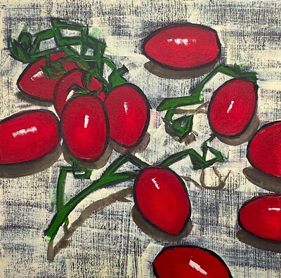 Ein McLaren Stillleben Impressionist Pflaumentomaten, Original Kunst Ölgemälde