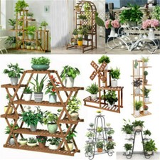 Wood/Bamboo/Metal Plant Stand Flower Rack Shelf Multi Tier Corner Garden Stand