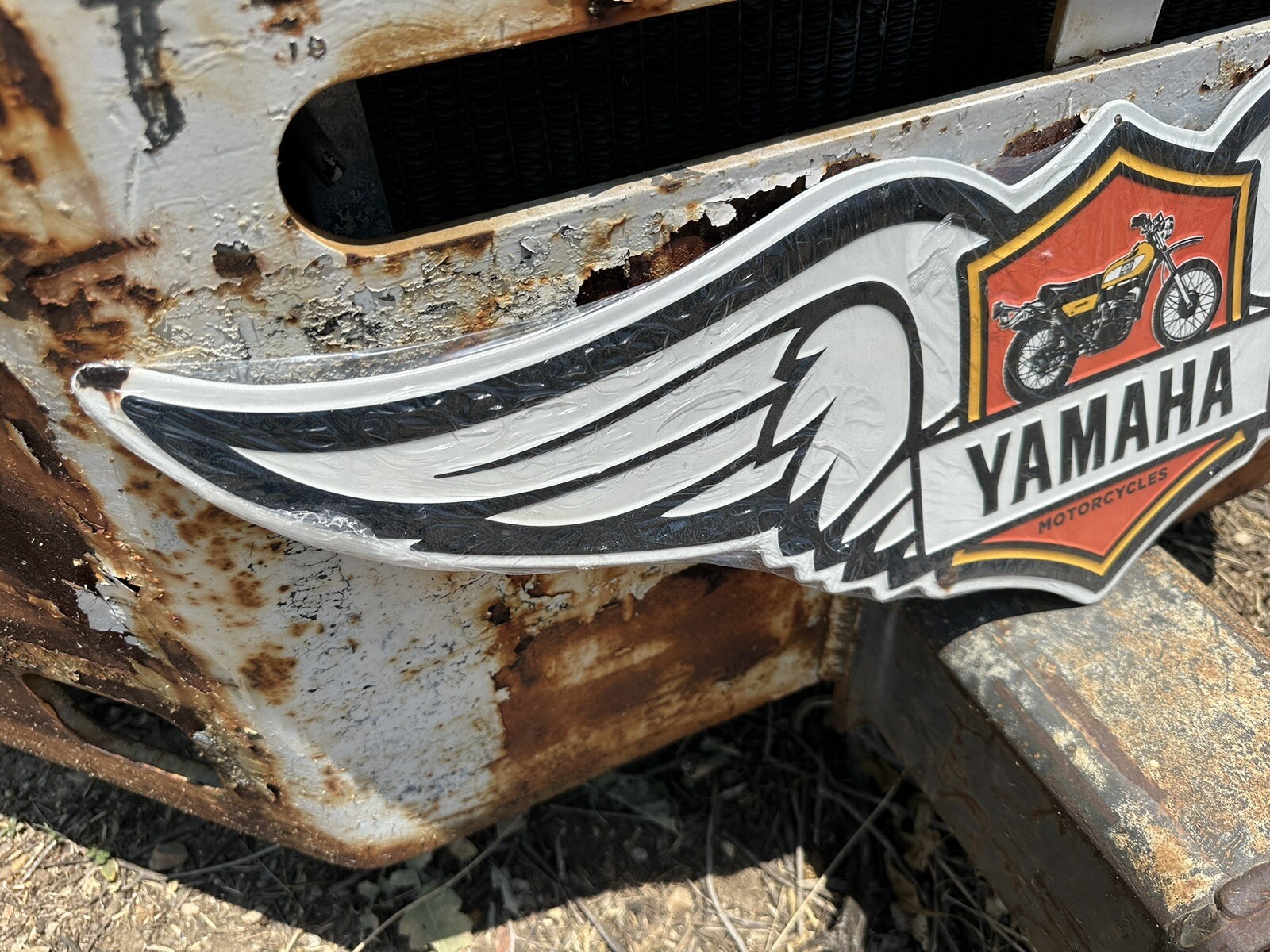 RARE! VINTAGE Rustic Style Yamaha Motorcycles 30" Metal Sign Embossed w/ Wings