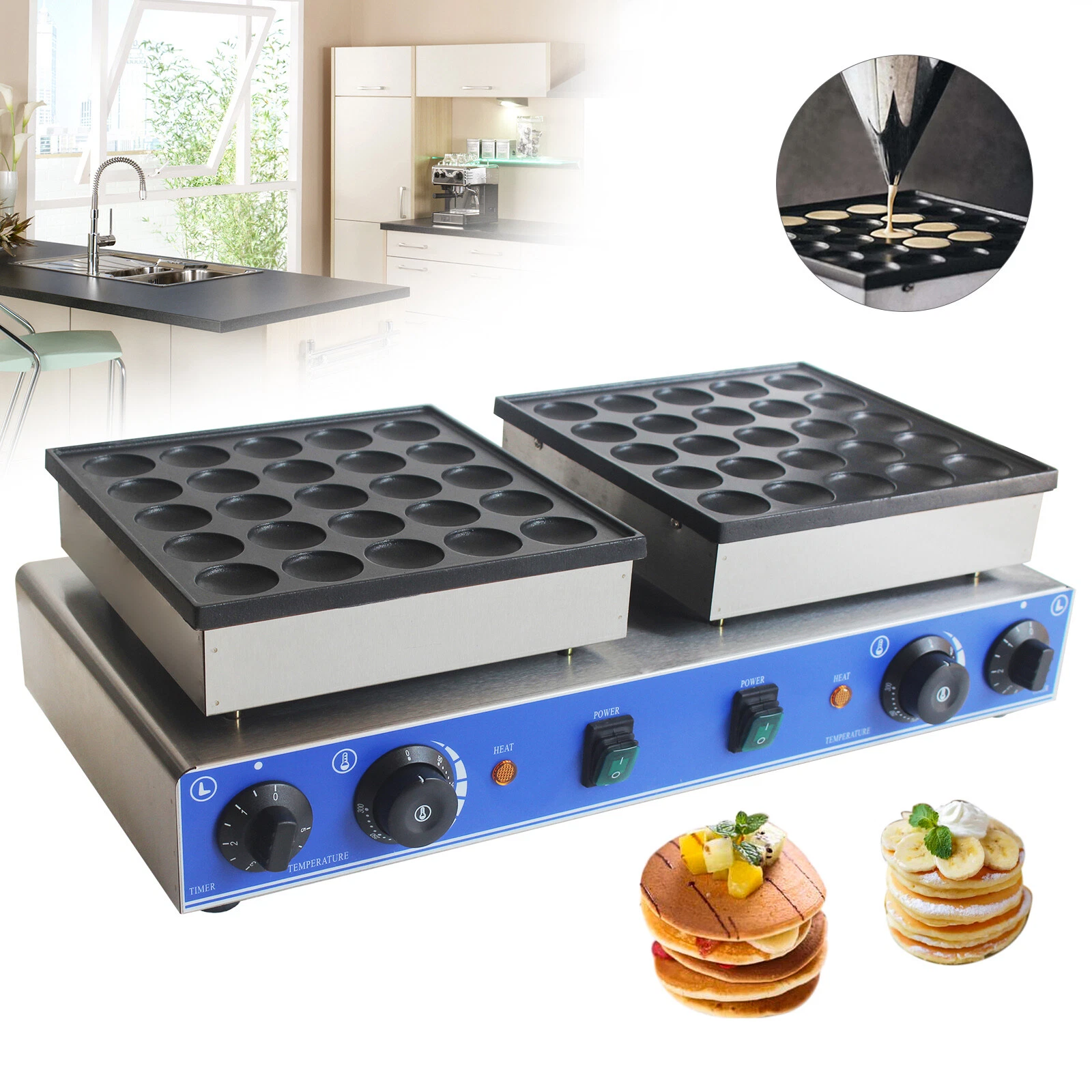 Mini Dutch Pancake Baker 50PCS Commercial Muffin Waffle Maker Machine Non-stick