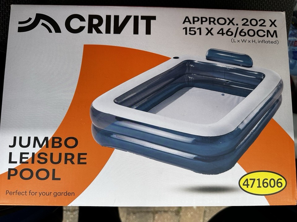 Crivit Inflatable Family Swimming Pool 202 x 151 x 60cm Garden Pool Cup ...