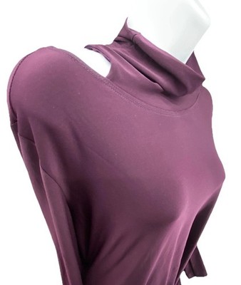 Clara Sun Woo Cold Shoulder Top Tunic Eggplant Plus Size 1X Liquid Knit NWT
