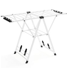 Foldable Metal Laundry Drying Rack w/Height Adjustable Wings, 16 Drying Rails