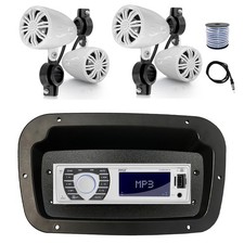 Pyle Marine Radio, Adapter,Spa Bezel, Antenna,Wire, 4x 2.25" 10W White Speakers