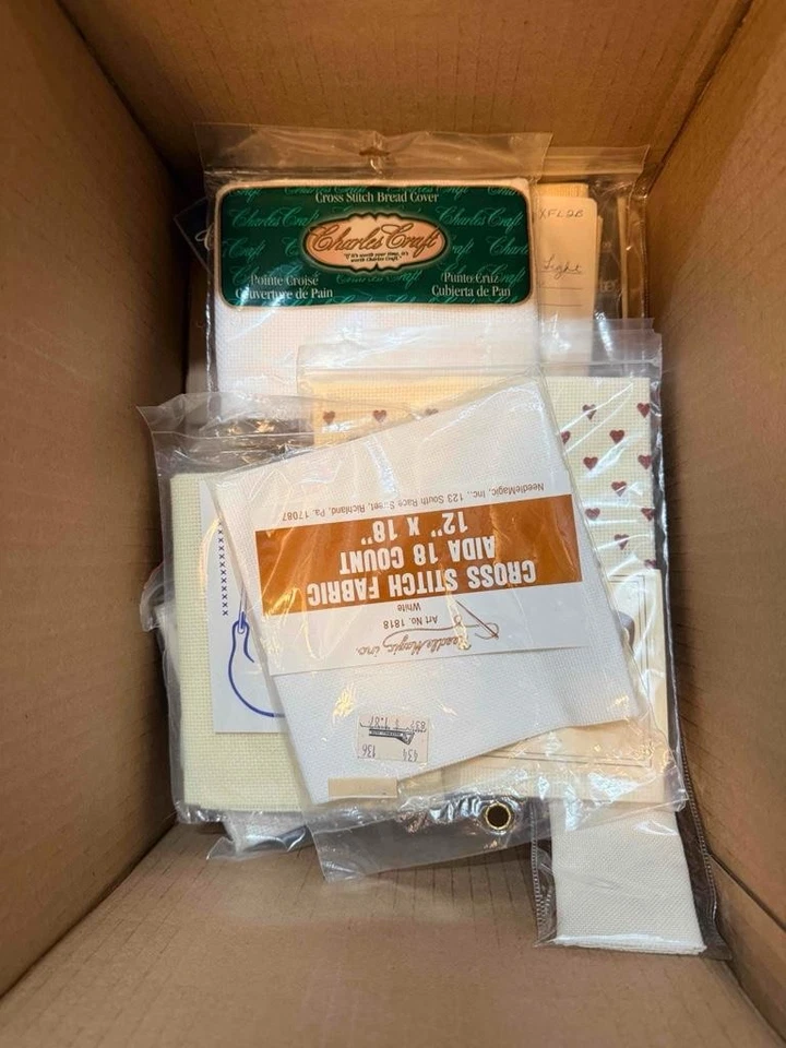 HUGE LOT  Almost 9 pounds high quality cross stitch fabric, MANY NEW IN PACKAGE! - Image 4 of 4