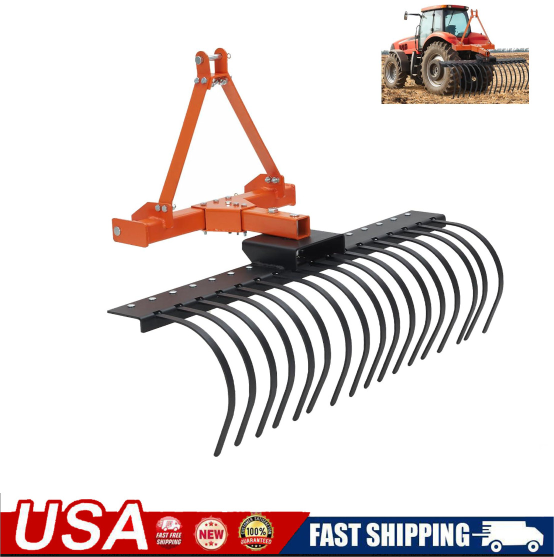 ✨50 in Landscape Rake 3 Point Hitch Tractor Rake Category-0 Cat-1 Tractor Steel