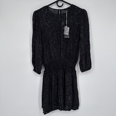 NWT Rails Inez Smocked Mini Dress in Slate Python Women s XS Boho Dark Coquette