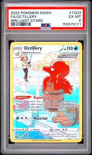 2022 POKEMON SWORD & SHIELD BRILLIANT STARS #TG03 FULL ART/OCTILLERY PSA 6