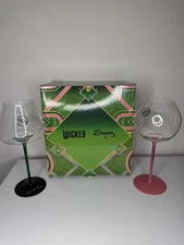 Wicked Movie Wine Glasses Stem Dragon Glassware NIB Glinda Elphaba HTF Only Set