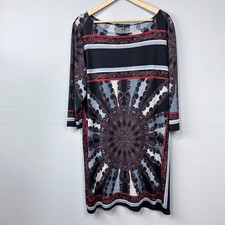 Tiana B Shift Dress Women Size XL Black Red Blue Paisley Knit Mandala 3/4 Sleeve
