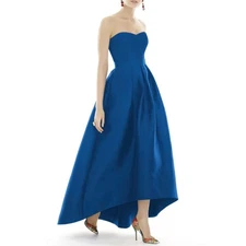 Alfred Sung Strapless Sweetheart Satin Sateen Twill High-Low Hem Ballgown Dress