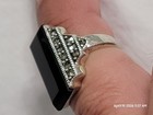 Large VINTAGE A 925, ART DECO Repro Black Onyx & Marcasite STATEMENT RING SIZE 6 — photo 5
